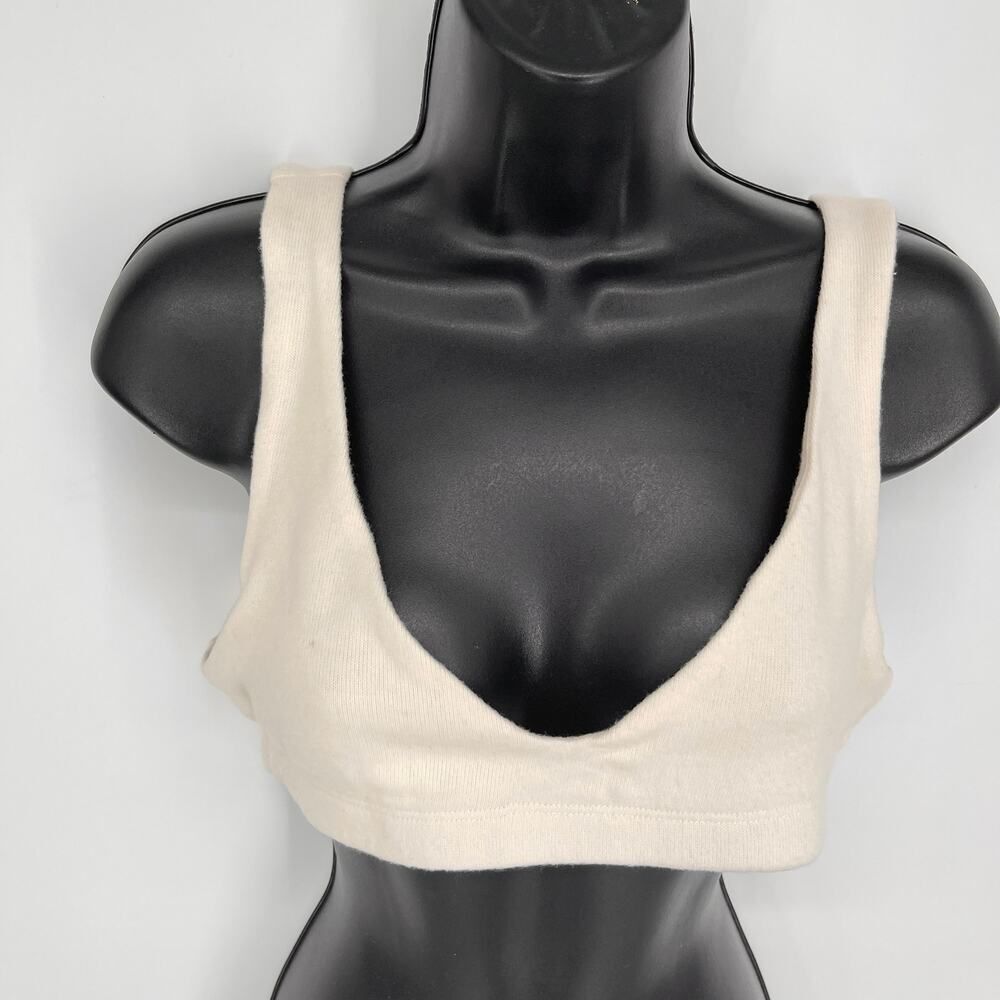 DONNI. Sweater Bralette NEW Sz L Cream Scoop V-Neck Super Soft Lightweight Comfy